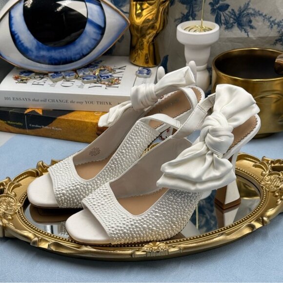 🆕 GIANNI BINI 🧿 NWOB Coray Pearl Embellished Satin Bow Slingback, Sz 7.5 - Picture 6 of 16